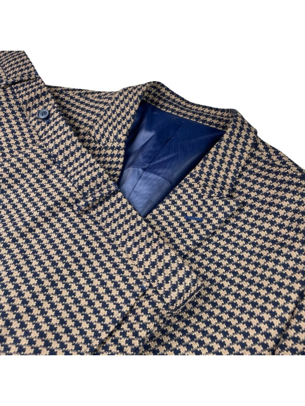 Alain Dupetit Men's Double Breasted Suit Navy/Beige Houndstooth • 44R US | 38x26